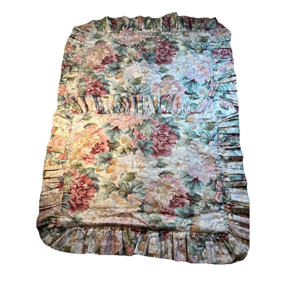 Vintage Waverly Ruffled Pillow Shams Standard 19x26 Multi Rose Floral Set of 2